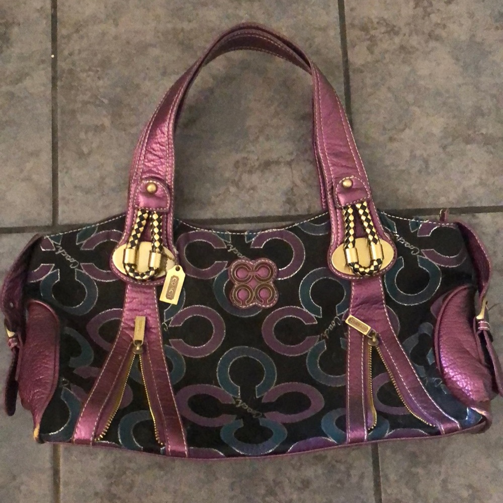 Purple Faux Leather Coach Bag